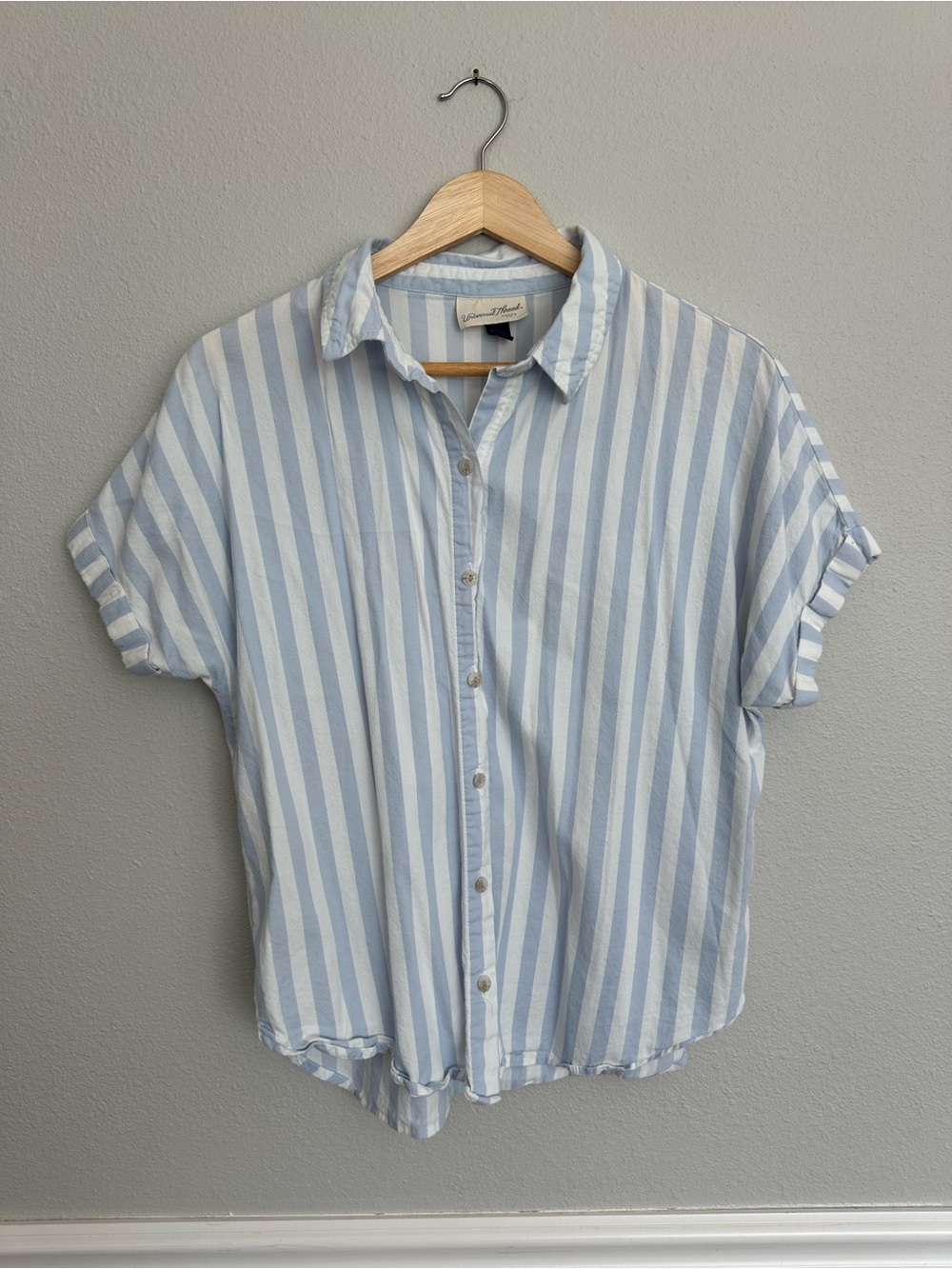 Universal Thread Women's Light Blue & White Striped Button-Down Shirt